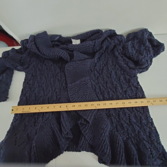 Plus Size 2X Long Sleeve Ruffle Trim Open Front Cardigan Navy Sweater Romantic - Picture 6 of 11